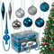 130-teiliges Weihnachtskugeln Set aus Kunststoff - Christbaumschmuck Baumschmuck in Glänzend Glitzernd Matt, Aqua/Silber