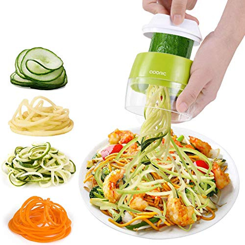 Adoric Coupe-légumes 4 en 1 Râpe à Légumes Calabacin Pâte Spiralisante Vegetal Veggetti Slicer Pepino, Espaguetis de Calabacin, Coupe Spirale Manuel (Vert)