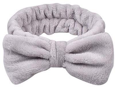 Bowknot Haarband Stirnband für Make up - 1 Stück Kosmetische Kosmetik Stirnbänder Korallen Samt Elastisches Haarreif zum Waschen Spa Yoga Beauty Gesichtspflege Make-up für Damen (Grau)