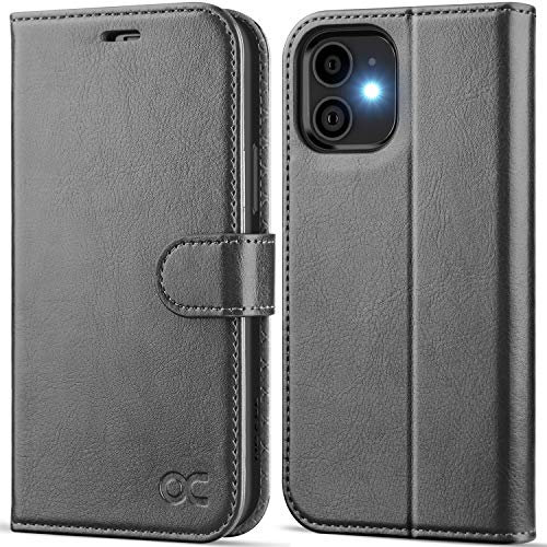 OCASE Hülle iPhone 12 Handyhülle iPhone 12 Pro Hülle [Premium PU Leder] [Kartenfach] [Magnetverschluss] Lederhülle RFID Schutzhülle Klapphülle Case Cover Etui Kompatibel für iPhone 12/12Pro Grau