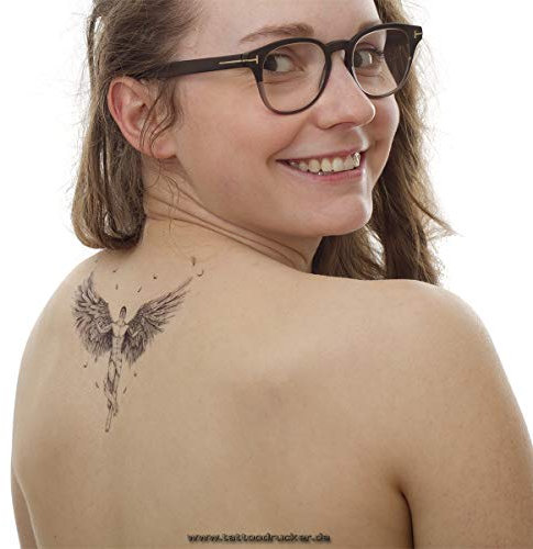 1 x Engel XL Tattoo - mit Federn in schwarz - Temporary Body Tattoo - LC892 (1)