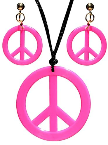 W WIDMANN MILANO Party Fashion 53281 - Schmuckset Hippie, Halskette und Ohrringe, Pink, Flower Power, Peace, Blumenmädchen, Mottoparty, Karneval