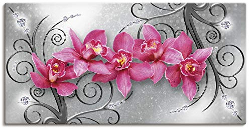 ARTLAND Wanddeko Leinwand Bilder Wandbild 100x50 cm Querformat Abstrakte Bilder Pflanzen Blumen Blüte Orchideen Kunst Pink U1QT
