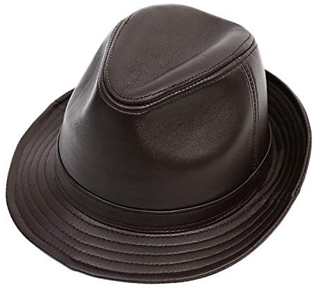G&F Herren Leder Jazz Cap Fedora Trilby Hut Schaffell Mittleren Alters Gentleman Hut Herbst Und Winter 55-60cm (Color : Brown, Size : 55)