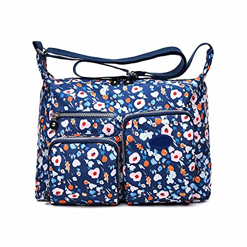Efanliu Große Umhängetaschen Damen Leichte Schultertasche Tasche Crossover Handtasche Nylon Sporttasche Stofftasche Wasserdicht (Blau, XL)