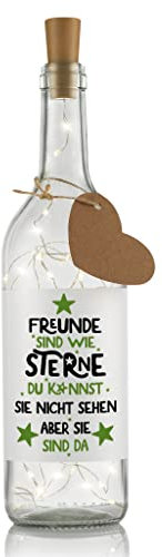 LIEBTASTISCH Flaschenlicht mit Spruch Freunde sind wie Sterne - Geschenke für freundinnen/freunde - Freundschaftsgeschenke - beste freunde geschenk - Dekolicht - LED Beleuchtung (Grün)