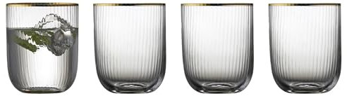 Lyngby Glas Palermo Gold Tumbler 4er-Set – Trinkgläser 35 cl – Geriffeltes Glas mit goldfarbener Kante – Wassergläser, Saftgläser, Cocktailgläser