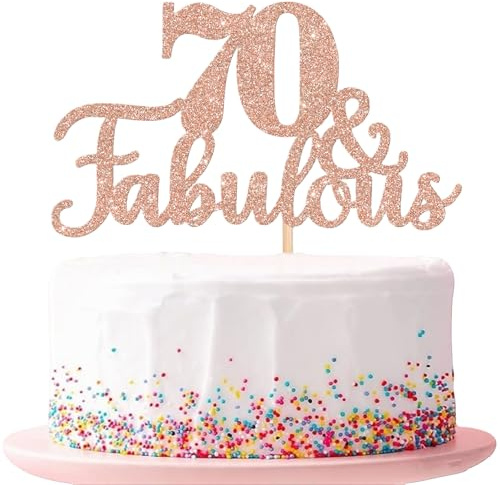 SYKYCTCY 1 PCS Happy 70th Birthday Cake Topper Rose Gold Glitter Cheers to 70 Cake Toppers Seventy 70 Fabulous Cake Pick Decorations for 70th Wedding Anniversary Birthday Party Supplies