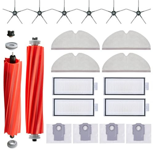 20 Stück Zubehörset für Roborock Q7 / Q7+ / Q7 Max / Q7 Max+ Staubsauger Ersatzteile Enthält 2 Hauptbürste 4 Wischtücher 4 HEPA-Filter 4 Staubbeutel 6 Seitenbürsten (Schwarz)