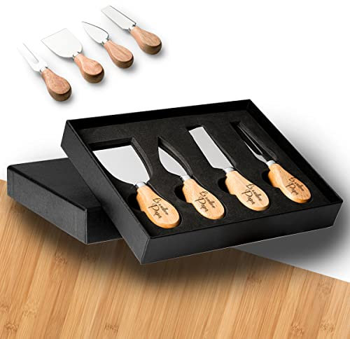 GRAVURE CONCEPT Kit De 4 Accessoires À Fromage Avec Boîte Personnalisable - Couteaux À Fromage - Idée Cadeau (EDAM)