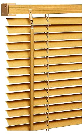PVC wood grain Effect Venetian Blinds - Teak Colour - Window Curtains - Child Safe Pull Cords - Included All Fittings, 90cm Width x 150cm Drop