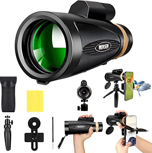 30X60 Monocular Telescope with Smartphone Holder Tripod Waterproof Compact HD Binoculars Scope Pocket Telescope for Adults Bird Watching Travelling Hunting Hiking Concert