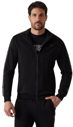 GUESS Z2YQ12K6ZS1 black crewneck sweatshirt with side logo zip S/Nero