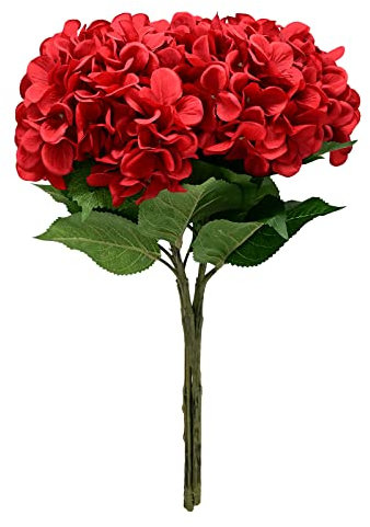 Softflame Fiori artificiali/falsi/finti – ortensia rossa, 4 pezzi, per matrimoni, casa, feste, ristorante