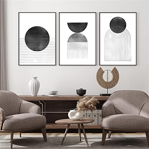 Sarah Duke Poster Schwarz Weiß, 3er Set Geometrie Line Art Bilder, Ohne Rahmen Leinwandbilder, Einfache Stilvolle Wandbilder Kunstposter für Deko (40 x 50 cm)