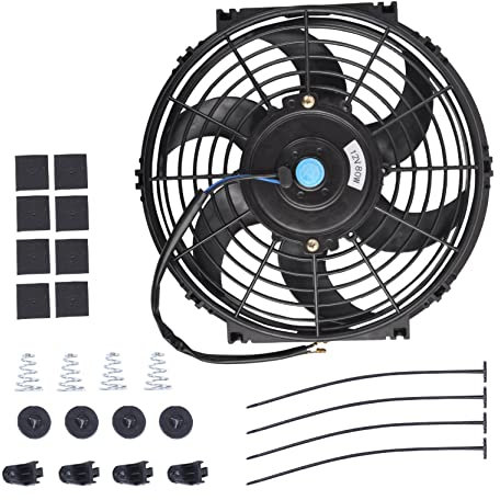 7 Inch Slim Fan Push Pull Electric Radiator Cooling Fan Universal High Performance 12V 80W Motor with Fan Mounting Kit (Black)