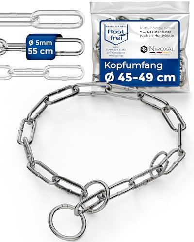 Chain Choke for Dogs with Head Circumference 45-49 cm Made of Stainless Steel V4A Dog Chain with Pull Stop Chain Collar Long Links 5 mm Thick and 60 cm Total Length