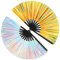 FairySandy 2 Pieces Holographic Rave Fan Hand Fans for Women Bamboo Fan Large Folding Fans for Festivals, Decorative Holding Fans Rave Accessories Silver Gold