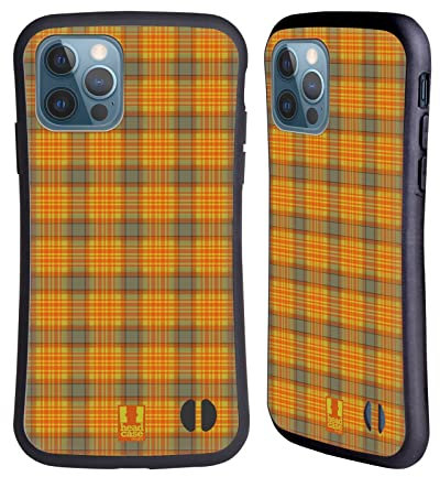 Head Case Designs Grün Orange Plaid - Muster Kollektion Hybride Handyhülle Hülle Huelle kompatibel mit Apple iPhone 12 / iPhone 12 Pro