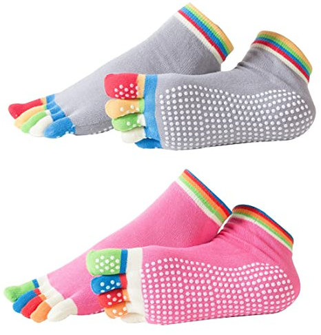 SJBAUTYO Damen Yoga Zehensocken, 2 Paar Rutschfeste Stoppersocken, Zehensocken für Yoga, Pilates, Sport, 36-42