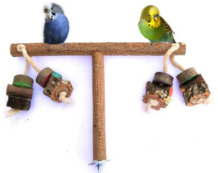 Anflugstange, Vogelspielplatz, Doppelsitzstange mit Spielzeug, auf oder im Käfig anzubringen