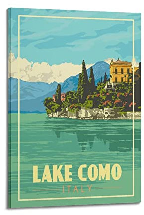 YIBIN Vintage-Reiseposter Lake Como Poster, dekoratives Gemälde, Leinwand, Wandposter und Kunstbild, modernes Familien-Schlafzimmer, Dekoration, Poster, 30 x 45 cm