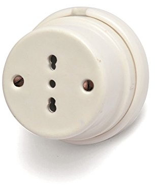 Presa Bipasso in Porcellana Bianca dimetro 80mm, Viti e tasselli compresi, Design Vintage per Impianti Elettrici a Vista, 10/16A 2P+T – Materiale Resistente e Sicuro