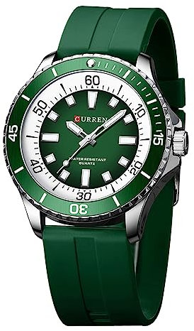 FORSINING Klassische analoge Quarzuhr, Silikonband, Business-Casual-Armbanduhr, wasserdicht, großes Zifferblatt, Militäruhren, grün, Armband