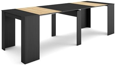 Skraut Home | Table Console Extensible | Console Meuble | 260 | pour 12 Personnes | Table à Manger | Style Moderne | Noir et chêne