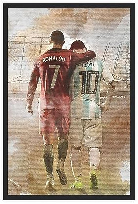 Cristiano Ronaldo und Lionel Messi Fußball-Superstar-Poster, 1 Leinwand-Poster, Schlafzimmer-Dekor, Sportlandschaft, Büro, Raumdekoration, Geschenk, ungerahmt, 40 x 60 cm