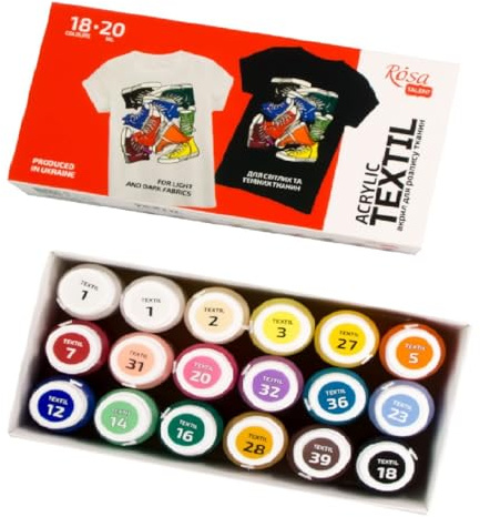 Krevo Art Stoffmalfarben Textilfarben Waschfest | Set aus 18 x 20ml Stofffarben in Fläschchen | Zum Bemalen von verschiedenen Textilien