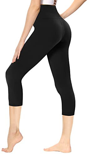 Gayhay Leggings Damen 3/4 Capri für Sport, 7/8 Sporthose High Waist Caprihose Blickdicht Leggins für Gym Yoga (Schwarz,4XL)