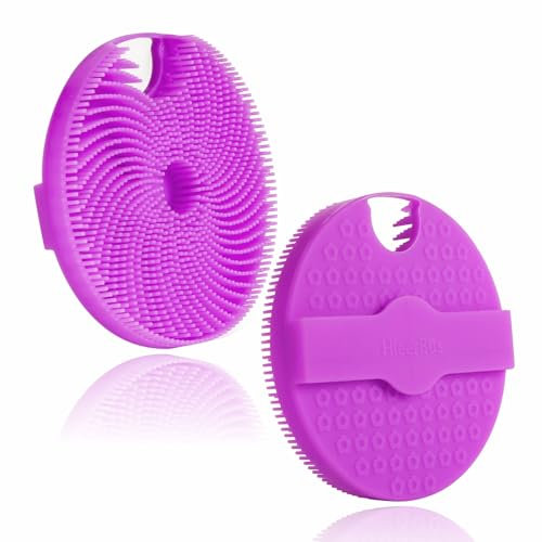 HIEERBUS Scrubber per il corpo in silicone, esfoliante delicato per il corpo in luffa in silicone da doccia con setole facilmente schiumose (Viola)