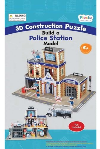 Fiesta Crafts Build a 3D Police Station Puzzle Construction Model Kit | Educational DIY Craft Toy, Building Construction Model for Kids Age 5-11