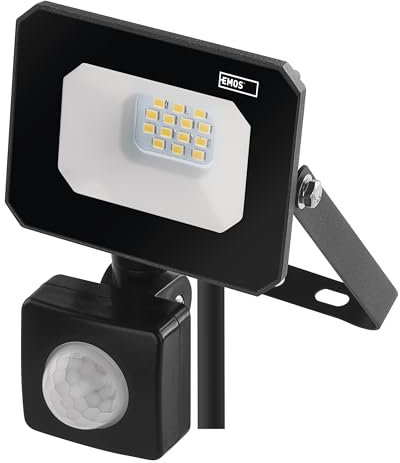 EMOS LED Strahler SIMPO 10 W mit Bewegungsmelder, wasserdichtes Flutlicht für Feuchtraum oder Außen, superhell 1000 lm, Neutralweiß 4000 K, Lebensdauer 25 000 Stunden, inkl. 20 cm Anschlusskabel