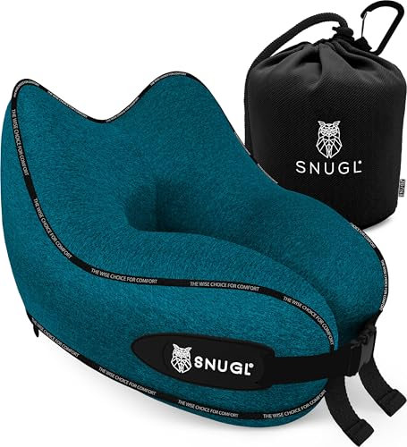 SNUGL Nackenkissen Flugzeug Memory Foam – Reisekissen Nackenhörnchen Waschbar – Nackenstützkissen & Kopfkissen für Reise, Auto, Zug, Bus – Ergonomisches Flugkissen für Erwachsene & Kinder (Türkis)