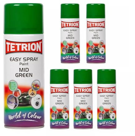 Tetrion Easy Spray Multi-Purpose Green Spray Paint, 6-Pack for Metal, Wood, Ceramic & Plastic with Quick-Drying & Durable Finish 400ml