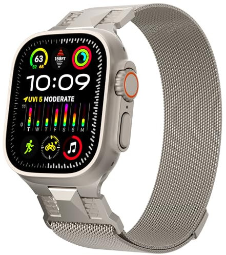 Diruite Cinturini per Apple Watch Ultra 2/Ultra/Series 10/9/8/7/6/5/4/SE Cinturino Acciaio Inossidabile,Magnetico Regolabile Watchband per iWatch 49mm 45mm 44mm 42mm Band,Luce Stellare
