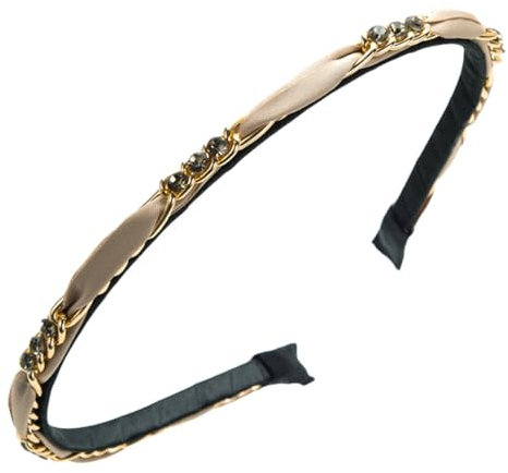 scicent Stirnband Dünne Rutschfeste Haarband Damen für Gesicht Waschen Strass Haarschmuck Hochzeit für Frauen Mädchen Elegant Kette Haarreifen Vintage Kristall Haarreif Dirndl 27719