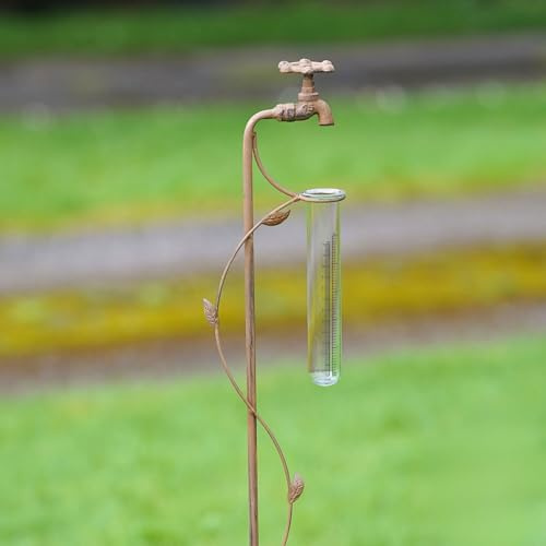 Pluviomètre pour robinet de jardin | Décoration de jardin en métal Grand piquet Cadeau Décoration