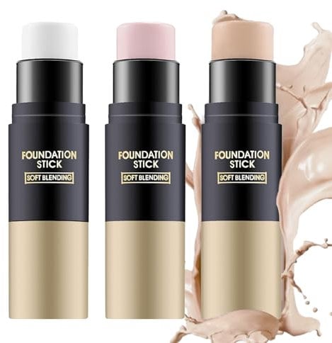 EONFAVE 3 Stück Foundation Make Up Stick, Doppelköpfig Abdeckung Und Highlight Primer Makeup Mit Bürste, Weiche Übergänge Foundation Stift Für Makelloses Gesichts-Make-Up, Gleichmäßiger Hautton
