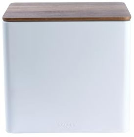 Salter BW12899WEU7 Toronto Bread Bin – Acacia Wooden Lid, Powder Coated Finish, Easy Clean, Store Bread, Bagels, Pastries, Large Bread Bin Storage Container, Holds 2 Loaves of Bread, White/Wooden