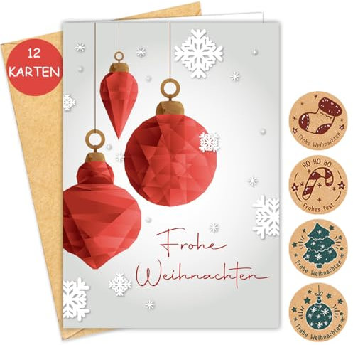 Weihnachtskarten mit Umschlag Set (12 Stück) - Elegante A6 Klappkarten Weihnachtskarte für Familie, Freunde oder geschäftlich