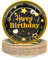AHPYEUHK Lot de 50 assiettes rondes en carton noir « Happy Birthday » de 17,8 cm - Assiettes à dessert rondes pour anniversaire, fête prénatale, mariage