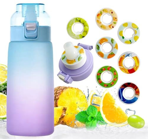 Luft Wasserflasche mit Geschmack Pods 600ml BPA Frei Trinkflasche Starter Up Set 0 Zuckerkalorien Wasserbecher mit Strohhalm für Outdoor Sport, Fitnessstudio, Schule (Blau)
