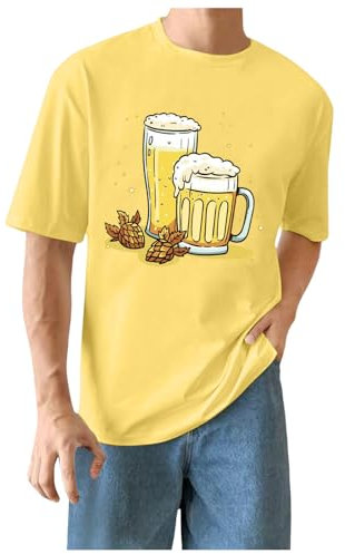 ColleeLin Langarm Camp Oktoberfest T-Shirt Sommer Casual Bier Pub Prints Sport Tops Wasserdicht (Yellow, XXL)