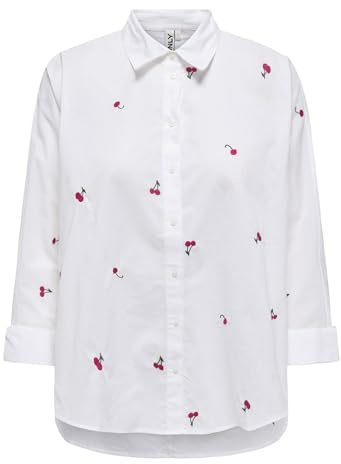 ONLY Damen Onlnew Lina Grace Ls Emb Shirt Noos WVN Knopfverschluss Box Fit Hemd Mit Langen Ärmeln, Bright White, Large