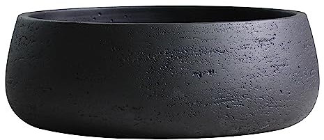 Olly & Rose Matt Black Home Decor Ceramic Planter Bowl - Shallow Indoor and Outdoor Plant Pot - Decorative Flower Pot and Garden Bowl (20cm)