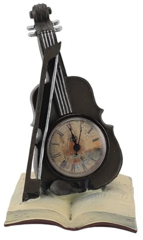 Vintage Violine Statue, Antike Tischuhr Geige Figur mit Sockel in Buchform, Retro Musikinstrument Ornament Home Dekoration Kunst Sammlung Craft Skulptur