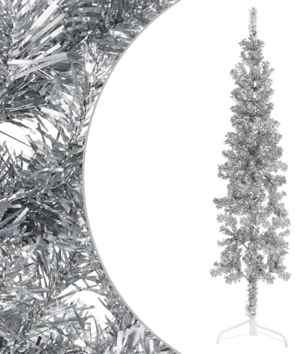 Sufrk Medio árbol de Navidad Artificial con Soporte Plateado 180 cm Espumillon Arbol Navidad